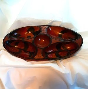 VTG hand painted, carved, wooden bowl